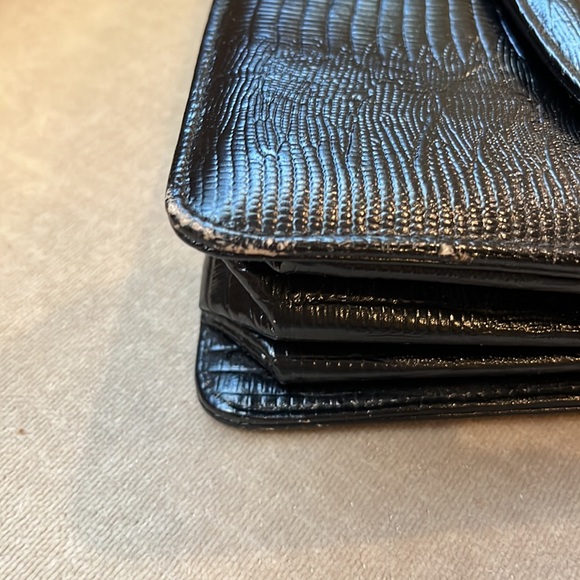 Rosart Vintage Satchel Black Handbag Embossed Croc & Handel with Gold Roses - Picture 16 of 16